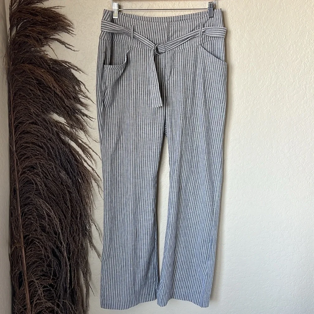 Sundance grey striped linen blend pants